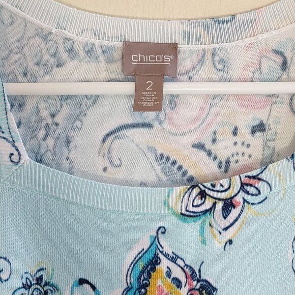 NEW Chico's Floral Paisley Top Lightweight Knit 3/4 Sleeve Boho Chic Large - Picture 6 of 9